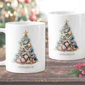 Personalisierter Name Weihnachtsbaum Beach Kaffeetasse