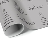 Personalisierter Name Weihnachtsbaum Graues Gesche Geschenkpapier (Rolleneckpunkt)