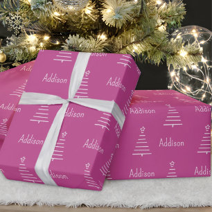 Personalisierter Name Weihnachtsbaum Rose Violet G Geschenkpapier