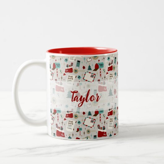Personalisierter Name Weihnachtsbriefe Zweifarbige Tasse (Links)