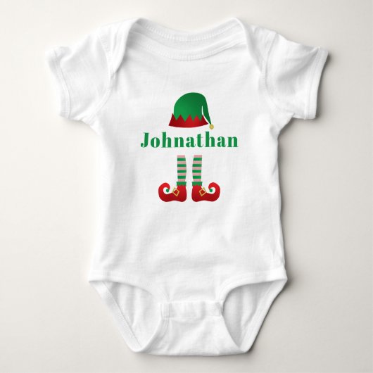 Personalisierter Name Weihnachtself Outfit Green Baby Strampler (Vorderseite)