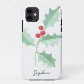 Personalisierter Name Weihnachtsgrün & Rote Berry Case-Mate iPhone Hülle (Rückseite)