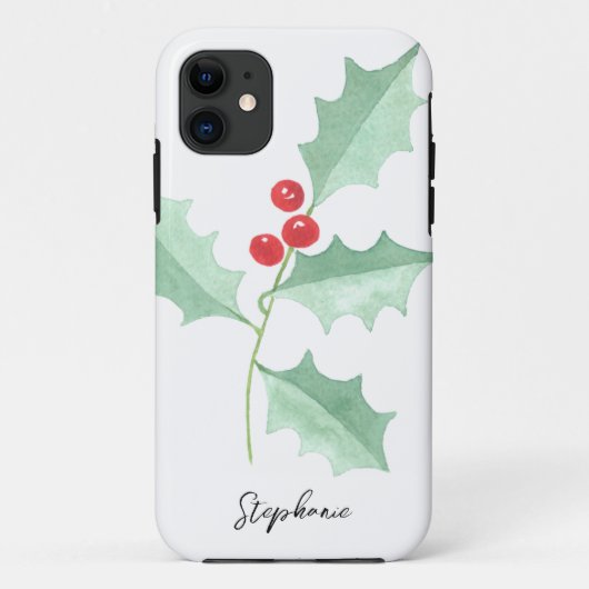 Personalisierter Name Weihnachtsgrün & Rote Berry Case-Mate iPhone Hülle (Rückseite)