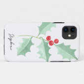 Personalisierter Name Weihnachtsgrün & Rote Berry Case-Mate iPhone Hülle (Rückseite (Horizontal))