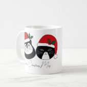 Personalisierter Name Weihnachtskatze mit Weihnach Kaffeetasse (Vorderseite Links)