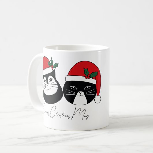 Personalisierter Name Weihnachtskatze mit Weihnach Kaffeetasse (Vorderseite Links)