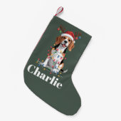 Personalisierter Name Weihnachtsmann Beagle Hund L Kleiner Weihnachtsstrumpf (Vorderansicht (hängend))