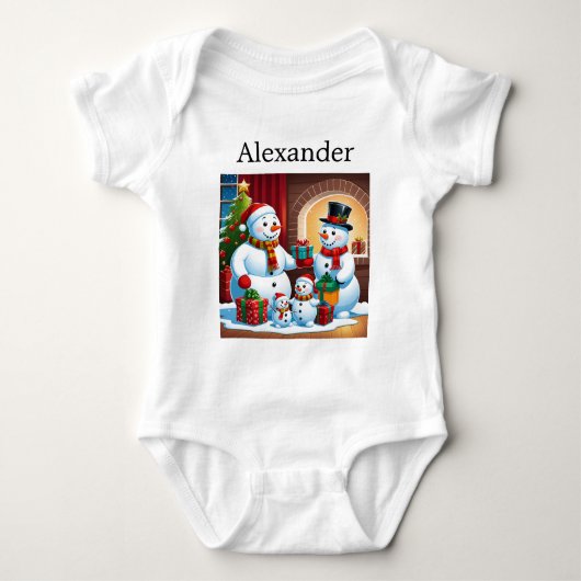Personalisierter Name Weihnachtsmann Familienbild Baby Strampler (Vorderseite)