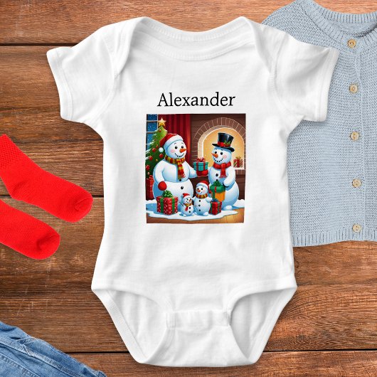 Personalisierter Name Weihnachtsmann Familienbild Baby Strampler