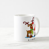 Personalisierter Name Weihnachtsmann und Rentiere Kaffeetasse (VorderseiteRechts)