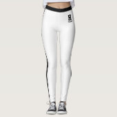 Personalisierter Name Weiß Schwarz Monogramm Strei Leggings (Vorderseite)
