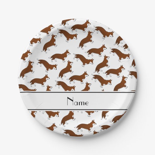 Personalisierter Name Weiße Korgi-Kardigan-Hunde Pappteller (Vorderseite)