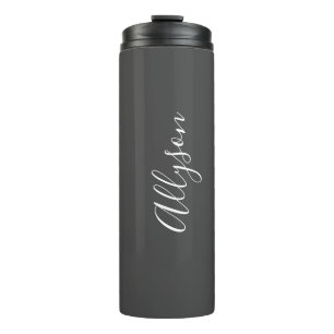Personalisierter Name Weiße Schrift Vertikal, Dunk Thermosbecher