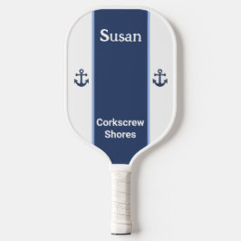 Personalisierter Name Weißer Navy Blue Anchor Pickleball Schläger