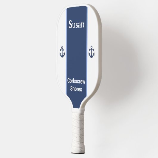 Personalisierter Name Weißer Navy Blue Anchor Pickleball Schläger (Links)