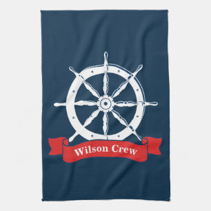 Personalisierter Name, weißes nautisches Schiffsr Geschirrtuch