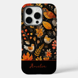 Personalisierter Name Whimsical Bird und Herbstbla iPhone 16 Pro Hülle