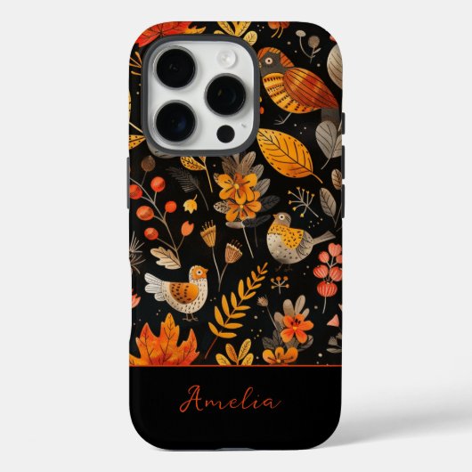 Personalisierter Name Whimsical Bird und Herbstbla Case-Mate iPhone Hülle (Rückseite)