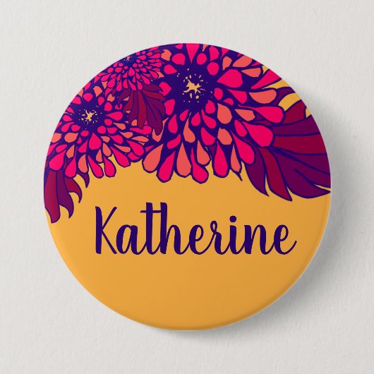 Personalisierter Name Whimsisches Blumenmuster Gel Button (Vorderseite)