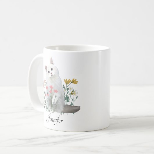 Personalisierter Name | White Cat Lovers Kaffeetasse (Vorderseite Links)