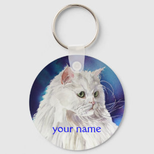 Personalisierter Name White Persian Cat Schlüssela Schlüsselanhänger