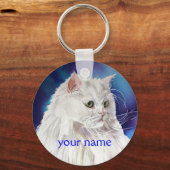 Personalisierter Name White Persian Cat Schlüssela Schlüsselanhänger (Vorderseite)