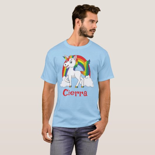 Personalisierter Name: White & Rainbow Unicorn T-Shirt (Vorne ganz)