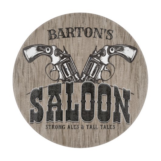 Personalisierter NAME Wild West Gun Revolver Saloo Schneidebrett (Vorderseite)