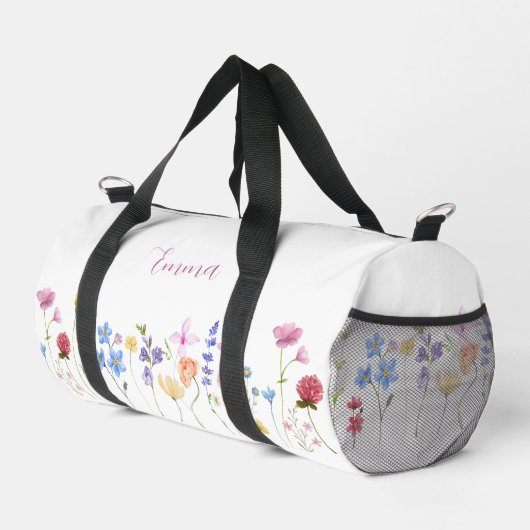 Personalisierter Name Wildblumen Muster Elegant Duffle Bag (Rechte Ecke)