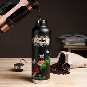 Personalisierter Name Wildblumen-Schmetterlingsgar Trinkflasche