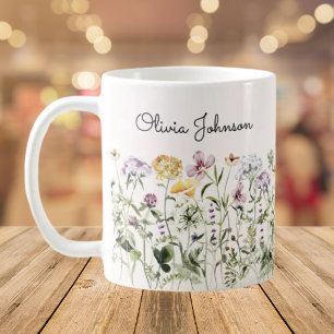 Personalisierter Name Wildblumengarten Kaffeetasse