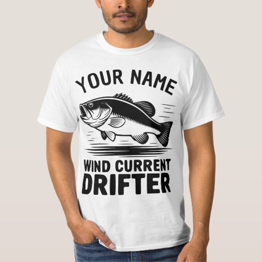 Personalisierter Name Windstrom-Drifter-Barsch-Fis T-Shirt (Vorderseite)