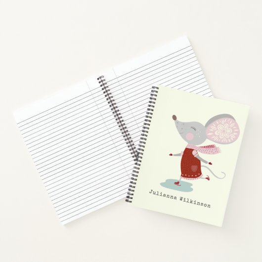 Personalisierter Name Winter Ice Skater Mouse Holi Notizblock (Innenseite)