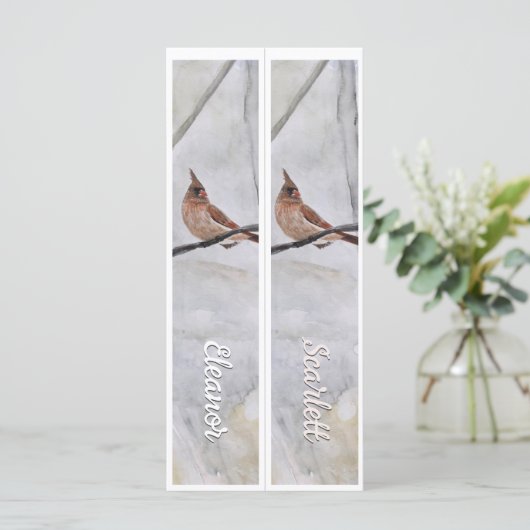 Personalisierter Name Winter Kardinal Zwei Lesezei (Stehend Vorderseite)