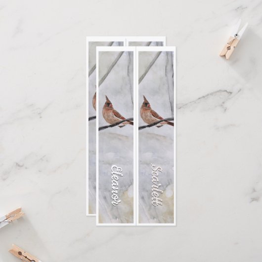 Personalisierter Name Winter Kardinal Zwei Lesezei (Vorderseite/Rückseite Beispiel)