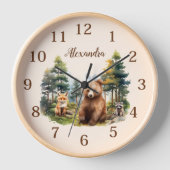Personalisierter Name Woodland Animals Uhr (Vorderseite)