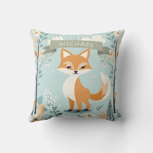 Personalisierter Name Woodland Fox, Junge Kinderzi Kissen (Rückseite)
