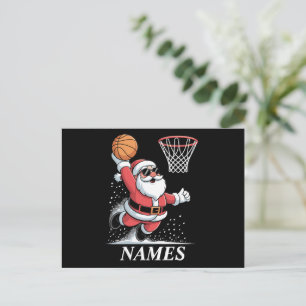 Personalisierter Name Xmas Santa Dunking Basketbal Feiertagspostkarte