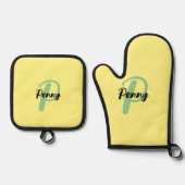 Personalisierter Name Yellow Oven Glove Ofenhandschuh & Topflappen-Set (Vorderseite)