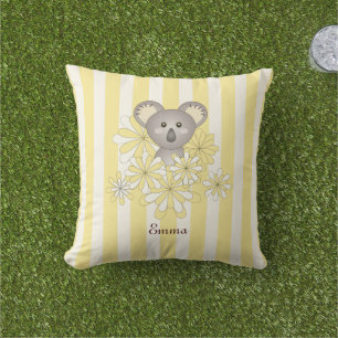 Personalisierter Name Yellow Stripe Baby Koala Kissen