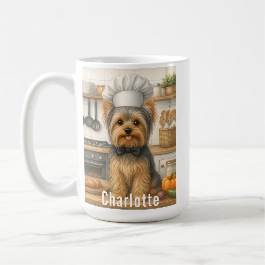Personalisierter Name Yorkshire Terrier Hund Koch Kaffeetasse (Links)