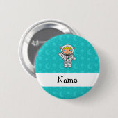 Personalisierter Namensastronautentürkis hat Monde Button (Vorne & Hinten)