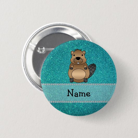 Personalisierter Namensbibertürkis-Glitter Button (Vorne & Hinten)