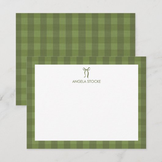 Personalisierter Namensbogen Grün Gingham Mitteilungskarte (Vorne/Hinten)