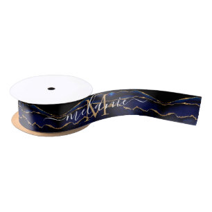 Personalisierter Namensbuchstabe Blau Gold Glitter Satinband