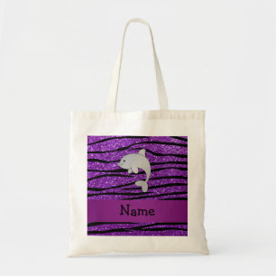 Personalisierter Namensdelphin lila Zebrastreifen Tragetasche