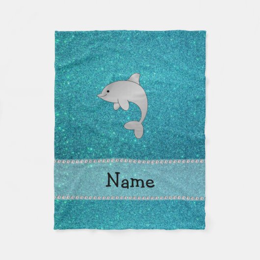 Personalisierter Namensdelphintürkis-Glitter Fleecedecke (Vorderseite)