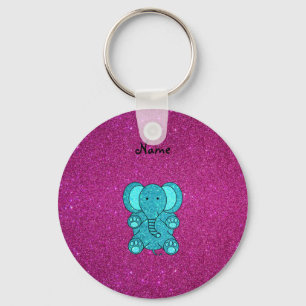 Personalisierter Namenselefanttürkis-Glitter Schlüsselanhänger