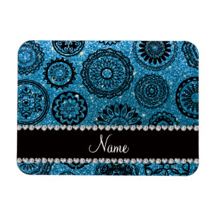 Personalisierter Namenshimmelblau-Glitter-Mandalas Magnet