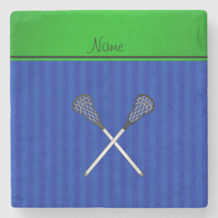 Personalisierter Namenslacrosse haftet blaue Steinuntersetzer